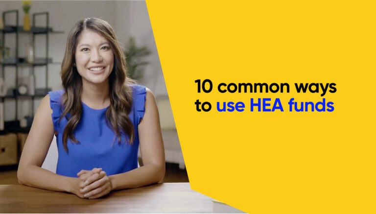 Woman smiling with text overlay: "10 common ways to use HEA funds" — Unlock home equity article thumbnail