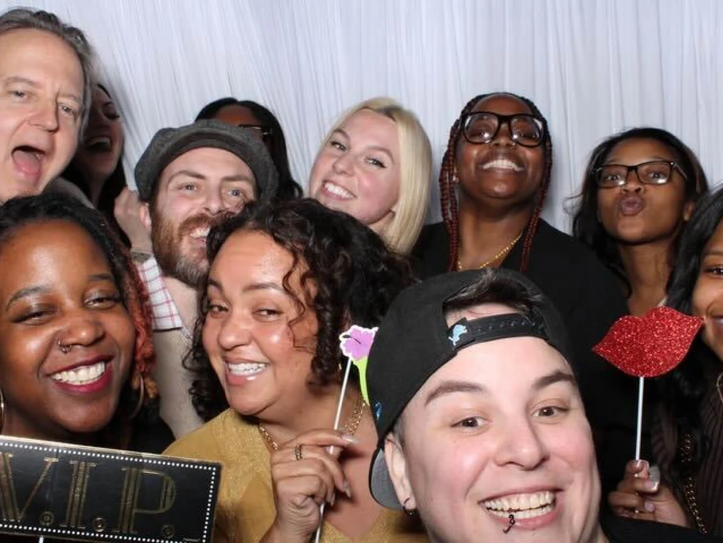 Photograph of Unlock employees celebrating at a holiday party.